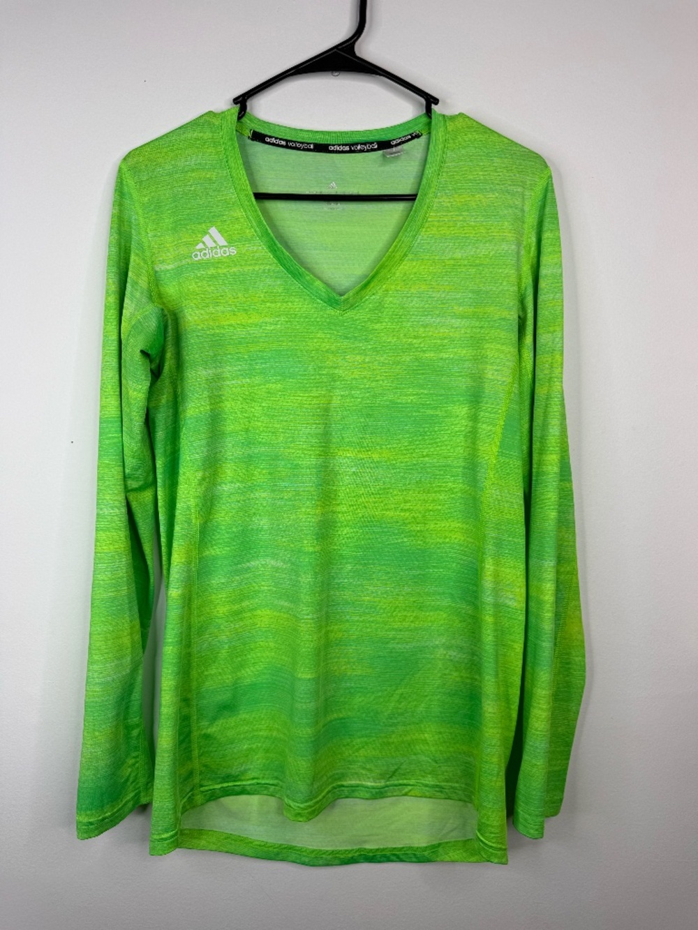 Adidas Women's Hi-Lo Long Sleeve Volleyball Shirt in a lime green, Size M.